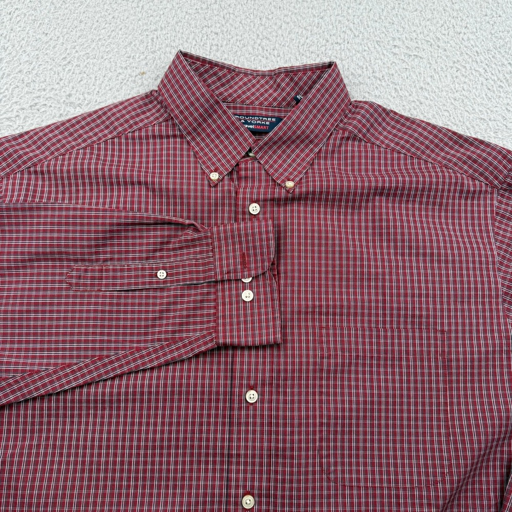 Roundtree & Yorke Button Down Mens XLT Red Plaid TravelSmart Long Sleeve Shirt